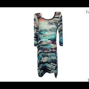NWT Cupio stretch dress multi color abstract design 3/4 sleeve size 2X